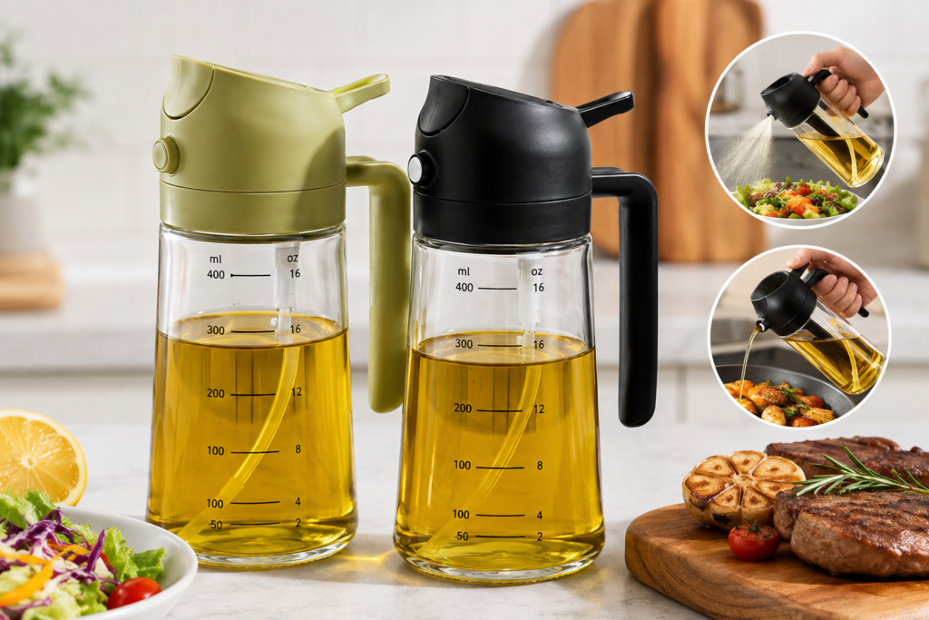 TrendPlain 2-in-1 olive oil sprayer and dispenser for cooking