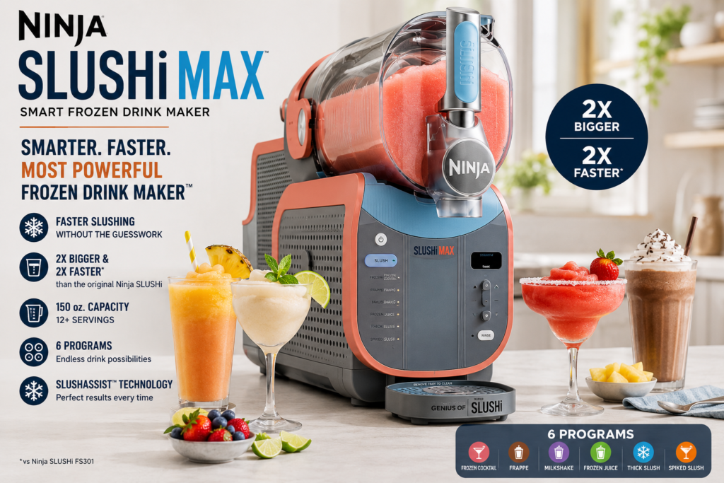 Ninja SLUSHi MAX FS605 smart frozen drink maker with frozen drinks